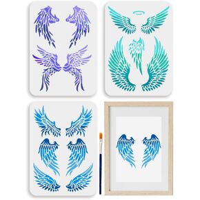 Mayjoydiy 3pcs Angel Wings stencil 11.7 × 8.3inch ريشة الستنسل مع فرشاة الطلاء قابلة لإعادة الاستخدام Angel Devil Wings stencil on Art Craft Canvas Wall Fabric