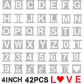 42pcs قوالب الأبجدية والسترات العليا قوالب حرف الحرف العلوي للطلاء من Stablocking Stencils للحرف اليدوية DIY Crafts Scrapbooking Supplies 4 بوصة الإستنسل أرقام الرسم