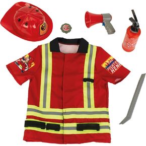 كلاين: Pro Firefighter Costume-Red & Yellow Set-5pc ، ارتداء ملابس وألعاب ألعاب ، ملحقات لعبة Megaphone-Crowbar-badge ، Play Play ، الأطفال الذين تتراوح أعمارهم بين 3 سنوات