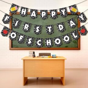 First Day Back To School Decorations of Banner Welcome Back Sign for Reusable Classroom Bulletin Board Chalkboard Hanging