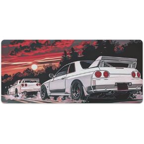 Car Gaming Mouse Pad Large Mousepad R32 Japanese Retrowave Anime JDM Racing Car Big Computer Desk Mat Desk Pad for Keyboard and Mouse Mat Non-Slip Base 40x90cm