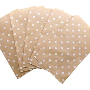 N'icePackaging 200 Qty 5" x 7" Decorative Flat Paper Gift Bags - White Polka-Dot on Brown Kraft Bags - For Sales/Treats/Parties Cookies/Gifts