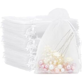 حقائب الحفلات الأورجانزا - 4 × 6 ، حقائب المجوهرات والحلوى - 100pcs لصالح حفلات الزفاف والمهرجانات والهدايا - شبكة زرقاء