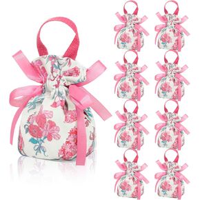 Liobelon 10 Pack Pink Floral Draysring Vals ، وأكياس حلوى صغيرة من القماش للاستحمام الزفاف ، وحفلات الزفاف ومفضلات الحفلات ، وأكياس النفقات المطبوعة بالأزهار السائبة
