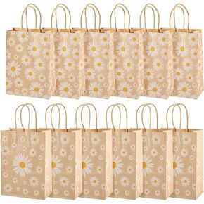 cheriswelry 12pcs أكياس كرافت الورقية ديزي الأكياس الأكياس الهدايا الأكياس البنية مع مقابض 20.1x14.8x0.2cm لحفل حفل الزفاف التغليف