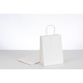 حقائب الورق البيضاء Racetop مع مقابض كبيرة ، 8 "x4.5" x10.8 "50pcs ، حقائب الورق حفل زفاف عيد ميلاد يفضل البقالة التجزئة التجزئة أعمال الهدايا الحرفية
