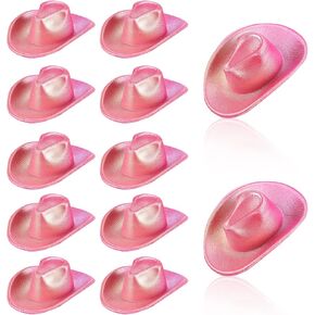 Sotiff 12 Pcs Mini Cowboy Hats for Crafts Cute Miniature Western Cowboy Cowgirl Hat Neon Pink Tiny Dress Hat Small Disco Toy for Dollhouse Party Drinks Cupcake Toppers Decoration