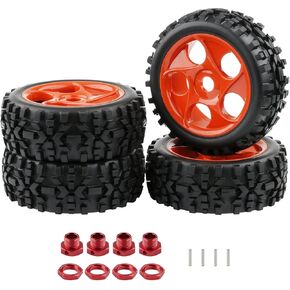 4pcs 1: 8 إطارات عربات التي تجرها الدواب إطارات RC وعجلات بلاستيكية وضعت 17 مم hex 5 حافة العجلة مع محولات المحور لركوب الطريق القصير على الطرق الوعرة رالي الرمال جميع التضاريس والأحمر