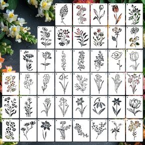 42 PCS Flower Stencils for Painting on Walls Art Stencils Wildflower & Botanical Designs Stencil for Crafts 6 inches