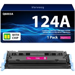 124A Q6003A Toner Cartridge Compatible for HP 124A Magenta Toner Compatible with Color 1600 2600n 2605dn 2605dtn CM1015 MFP CM1017 MFP Printer | Single Pack (with Chip)
