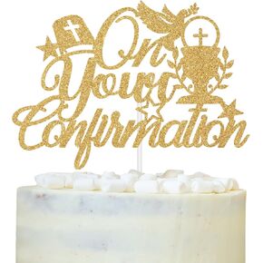 On Your Confirmation Cake Topper, Cross First Holy Communion Cake Decor for Kids, God Bless/My Baptism Day, Religious Christening Baptism Baby’s 1st Birthday/Baby Shower Party Decorations Supplies