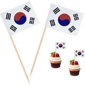 100 PCS Korea Flag Flags Corean Toinpick ، ​​Cocktail Micks Mini Stick Cupcake Topcake Country Picks Party Decoration احتفال كوكتيل طعام البار.