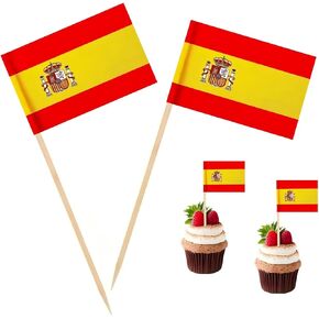 100 Pcs Spain Flag Spanish Toothpick Flags, Cocktail Picks Mini Stick Cupcake Toppers Country Picks Party Decoration Celebration Cocktail Food Bar Cake Flags ﻿