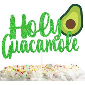 Green Glitter Fruit Avocado Cake Topper Holy Guacamole Theme Decor Supplies Baby Shower Boy Girl Happy Birthday Party Decorations