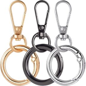 OIIKI 3 Sets Swivel Clasp Clip, Metal Swivel Snap Hooks, 2.5 cm Double Opening Key Chain Clip with Key Ring for DIY Crafts, Jewelry Clasps, Lanyard Making - Light Gold, Black, Silver