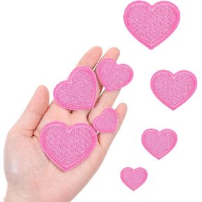 4 Different Sizes Mini Pink Heart Iron-On Decal 24Pcs Heart Iron-On Patches Patch Appliques for Clothes Dress Hat Jeans Backpack Shoes DIY Art Craft Projects