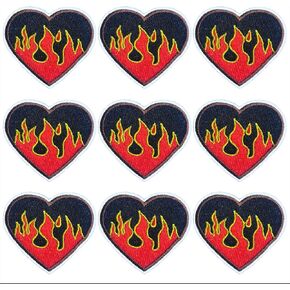 9 PCS Flame Love Heart Patches Patches Chicker على بقع للملابس والسترات والتي شيرت وحقائب الظهر ...........