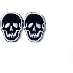 مجموعة من 2 صغير. شعار Mini Black Skull Skeleton Sew Iron على زي شارة التزيين المطرز زي رققة ملابس التصحيح