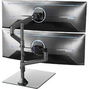 VIVO Pneumatic Arm Dual Ultrawide Monitor Desk Stand for Up to 49 inch Screens with Tempered Glass Base, Holds 2 Ultra Wides Up to 30.8 lbs, Black, STAND-V249FG