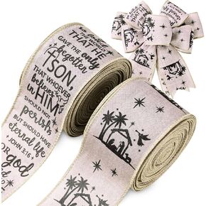 2Rolls 20 Yards عيد الميلاد المهد الشريط السلكي 2.5 بوصة عيد الميلاد يوحنا 3:16 لله أحب الشريط النسيج العالمي للهدية DIY الحرف الأزهار الترتيب الزهور القوس