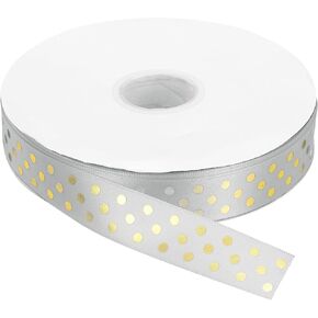 شرائط Meccanixity Grosgrain 50 ياردة 1-1/2 بوصة سوداء مع نقاط ذهبية الزخرفة القوس الزخرفة للحرف اليدوية.