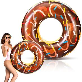 Large Donut Pool Float Inflatable Pool Float Tube 48 Inch Donut Swimming Rings Swim Rings with Sprinkles Doughnut Pool Floatie Blow Up Swimming Raft for Adults Beach Party Supplies(Brown)