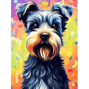 UPABLUNSO Diamond Painting Kits for Adults, Colorful Cute Schnauzer Dog Diamond Art Kits 5D Paintings with Diamond Dots Full Drill Round Gem Art DIY Gift for Home Wall Art 12x16 inch