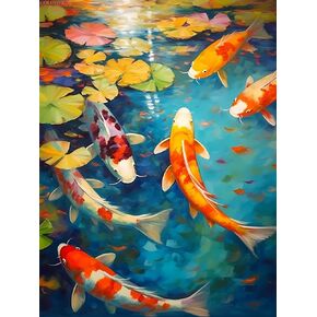 مجموعات الطلاء DIY 5D Diamond للبالغين الجميلة Koi Pond Koi Fish Diamond Painting Diamond Art Kits Gem Art Mets for Gift Home Wall Decor
