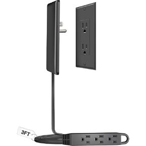 8FT Ultra Flat Plug Extension Cord Power Strip with 3 Outlets, Patented Detachable Ultra-Thin Outlet Cover Concealer & Ultra-Flat Plug, Max. 13A 125V 1625W ETL Listed, White Color