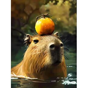 UPABLUNSO Diamond Painting Kits The Capybara with an Orange on Head Diamond Painting Adults Full Drill Diamond Paintings Kit Crafts Capybara Diamond Painting Packs Art Home Wall Decor 12x16 inch