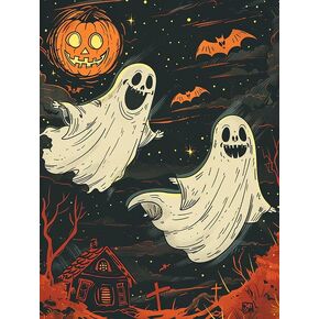 Zariocy 5d الماس مجموعات فنون للبالغين الهالوين ، DIY Diamond Paint Art Spooky Pumpkin Round Full Drill Crystal Diamond Planshs Arts For Home Office Wall Decor