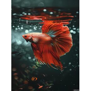 Kzkzxa DIY Red Betta Fish Diamond Paint Fish Paint بأرقام للبالغين مجموعات فنون الماس الكاملة لزخارف الغرفة ديكور غرفة المعيشة 12x16 بوصة