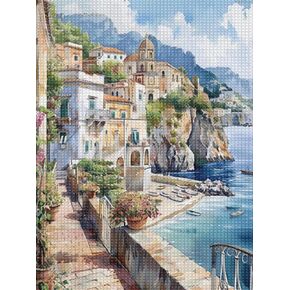 KAYEIUU Romantic Amalfi Coast Diamond Painting Kits for Adults, 5D Diamond Art Kits Landscape Perfect for Home Wall Deco Diamond 12x16inch