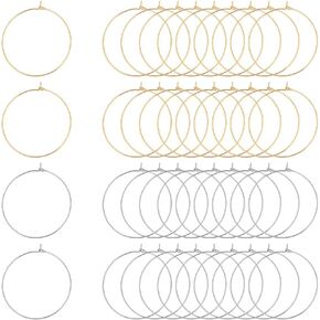 UNICRAFTALE 80pcs 35mm 2 Colors Ear Wine Glass Rings 304 Stainless Steel Beading Hoop Earring Findings DIY Round Earring for Jewelry Making