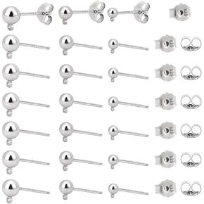 PH Pandahall 30 مجموعات 925 Sterling Silver Carring Posts Platinum Plated Making Making Kit 3 Sister Costing Condring Posts with loop round ball stud with 30pcs ear nut backs for arring make