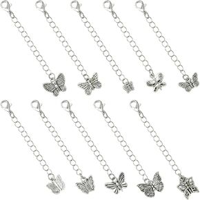 DanLingJewelry 50Pcs 10 Styles Silver Extension Chain with Butterfly Charms Findings Extender Lobster Clasps for Jewelry Making Supplies
