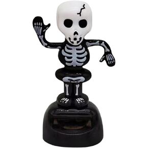 Solar Dancing Skeleton Pumpkin Shaking Head Doll, Spooky Bobblehead Toy for Halloween Car Dashboard Decoration, Solar Powered Dancing Figure for Party Ambiance (A-Skeleton)