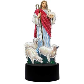 pigpigboss Jesus Diamond Painting Night Light, Religion Jesus and Sheep Paint with Diamonds Night Light Kit, LED Diamond Art Painting Night Lamp for Adult Home Decor