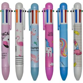 Maydahui 12 PCS Multicolor Ballpoint Pen 6-in-1 Pens Flamingo Unicorn Retractable Priting Pen 6 Color for Office School Students Supplies
