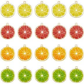 dicosmetic 40pcs سحر الليمون 4 ألوان سحر الفاكهة سحر شريحة برتقالية لطيف سحر مينا مطلي بالذهب لصنع الحرف المجوهرات ، ثقب: 2 مم