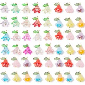 44 pcs acryll flower pertants لطيف زهرة الزهور البلاستيكية تتدلى ورقة زهرة الزجاج الكريستال الزجاج الزجاج الزنبق سحر حلق الأنيقة شنقا لحلية لأساور قلادة DIY المجوهرات صنع الديكور