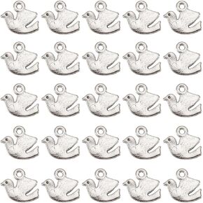 SUNNYCLUE 1 Box 100Pcs Peace Dove Charms Dove Charm Bulk Bird Pigeon Alloy Dove Silver Hollow Mini Animal Open Back Frame Doves Charms for Jewelry Making Charms DIY Craft Earrings Bracelets Supplies
