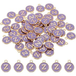 سحر خطاب Patikil ، 60pcs مزدوجة الجوانب الأبجدية المعلقات السحر الأولي حبات السحر المينا لقرط قلادة صنع المجوهرات DIY ، الأرجواني