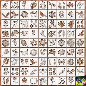 Flower Birds Butterfly Stencils, 80PCS 3 x 3 Inch Reusable DIY Painting Templates for Crafts Wood, Canvas, Fabric, and Home Décor