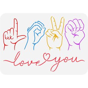 FINGERINSPIRE Love Sign Language Stencil 8.3x11.7inch Reusable Sign Language Poses Love You Painting Template DIY Craft