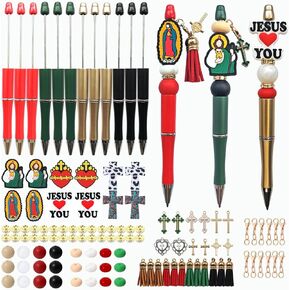 Jnwhy Beadable Lesss 12 يضع يسوع موضوع Perpoint Pens DIY مجموعة مع يسوع عبر سيليكون حبات بؤرية من سبائك متنوعة وشرابات (موضوع يسوع) ، الأسود