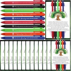 24 Sets Family Reunion Favors Pen Bulk Multi-styles Quotes Ballpoint Pens with Inspirational Card Tree Gifts Family Reunion Gathering Party Souvenir