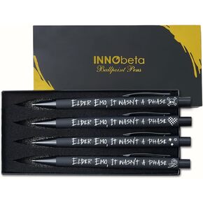 Innobeta Skull Goth Emo Pen Gifts للرجال والنساء في عيد ميلاد وعيد الميلاد ، مجموعة قلم الحبر من 4 ، حبر أسود - 01 مرحلة