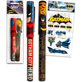 Batman 2 Pack School Supplies Backdle مع اثنين من الأقلام الفاخرة بالإضافة إلى ملصقات للأطفال والكبار | مجموعة اللوازم المكتبية باتمان