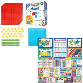 Simply magic 26 Educational Posters for Kids & 131 PCS Jumbo Magnetic Base Ten Blocks